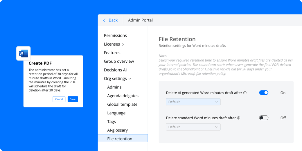 July 2025 Product Updates - Set Retention Period for Word Meeting Minutes Drafts